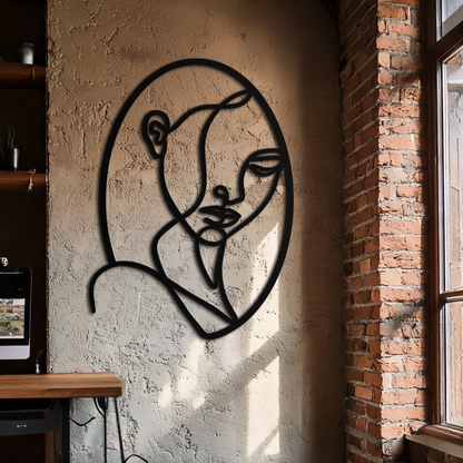 Abstract Woman Face Line Art – Minimalist Metal Wall Decor in Oval Frame- KAF635 - Tampa Home & Garden Store