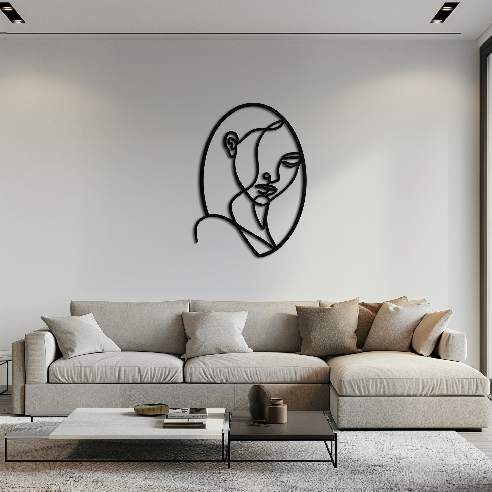 Abstract Woman Face Line Art – Minimalist Metal Wall Decor in Oval Frame- KAF635 - Tampa Home & Garden Store