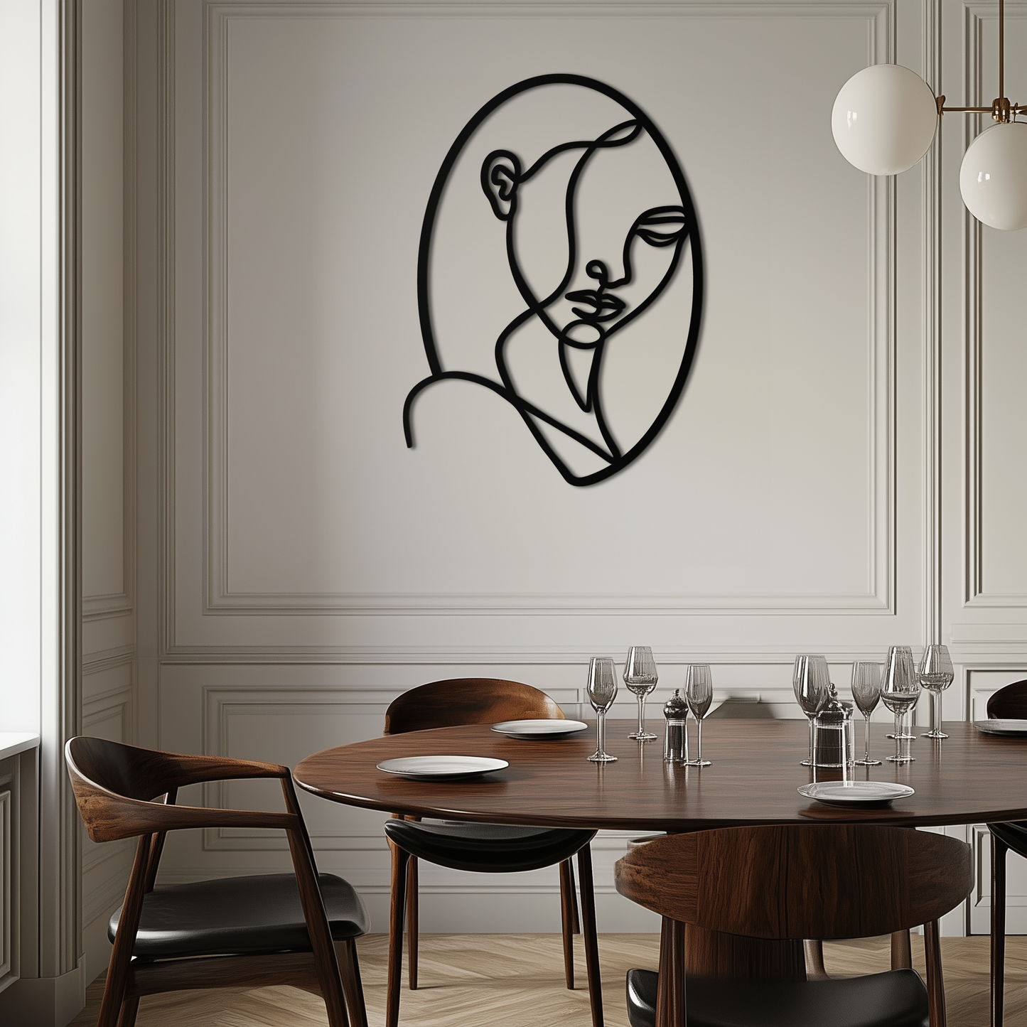 Abstract Woman Face Line Art – Minimalist Metal Wall Decor in Oval Frame- KAF635 - Tampa Home & Garden Store