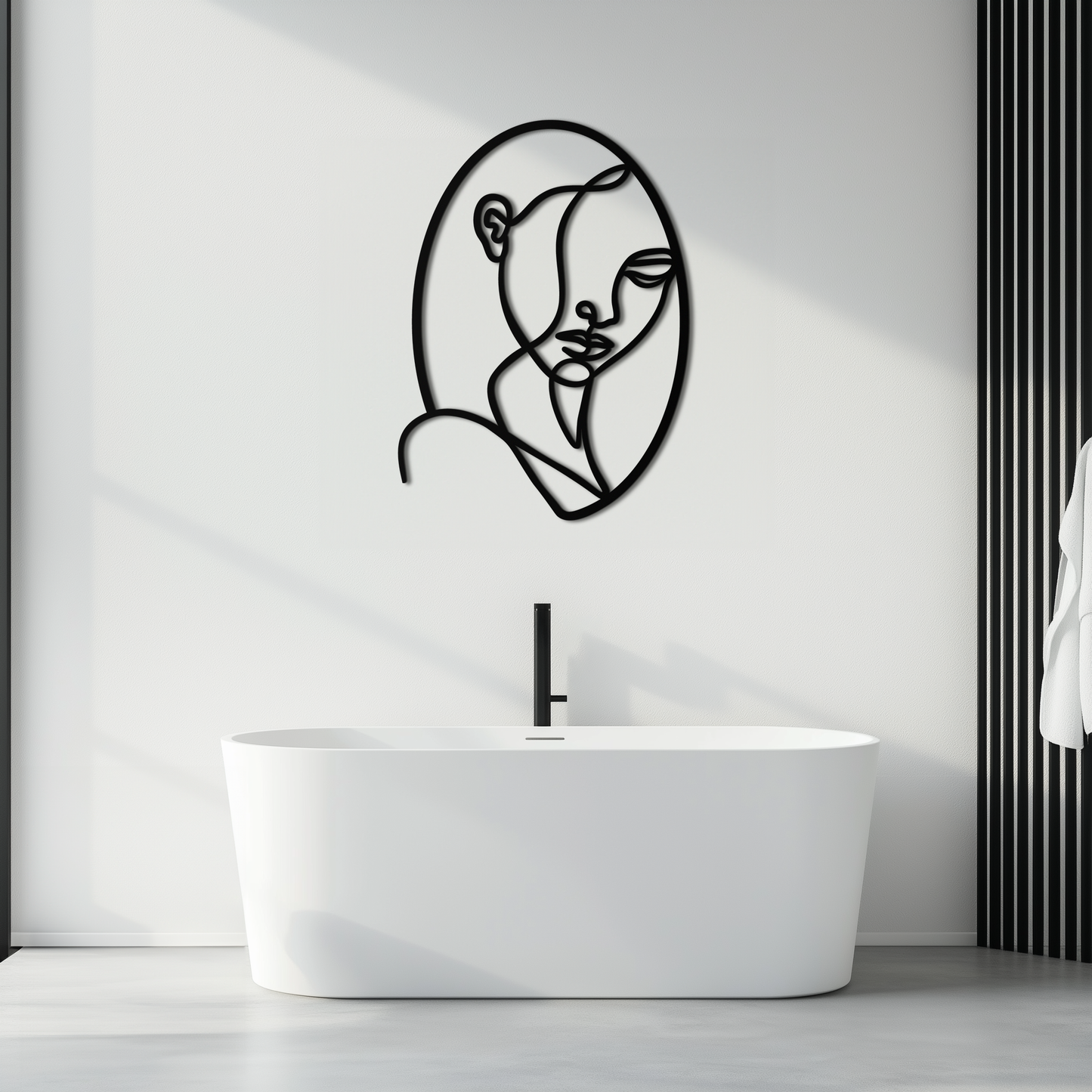 Abstract Woman Face Line Art – Minimalist Metal Wall Decor in Oval Frame- KAF635 - Tampa Home & Garden Store