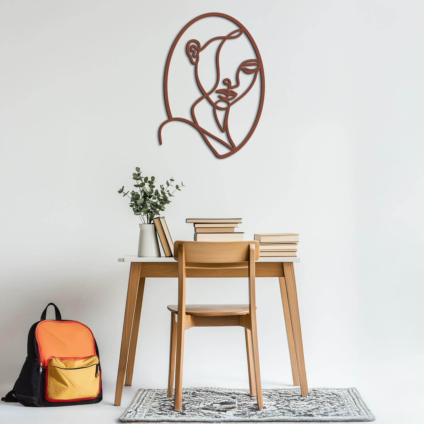 Abstract Woman Face Line Art – Minimalist Metal Wall Decor in Oval Frame- KAF635 - Tampa Home & Garden Store