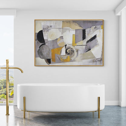 Canvas Print: Focus by Tailored Canvases - abstract beige-gray-yellow with wood frame on Tampa Home & Garden Store