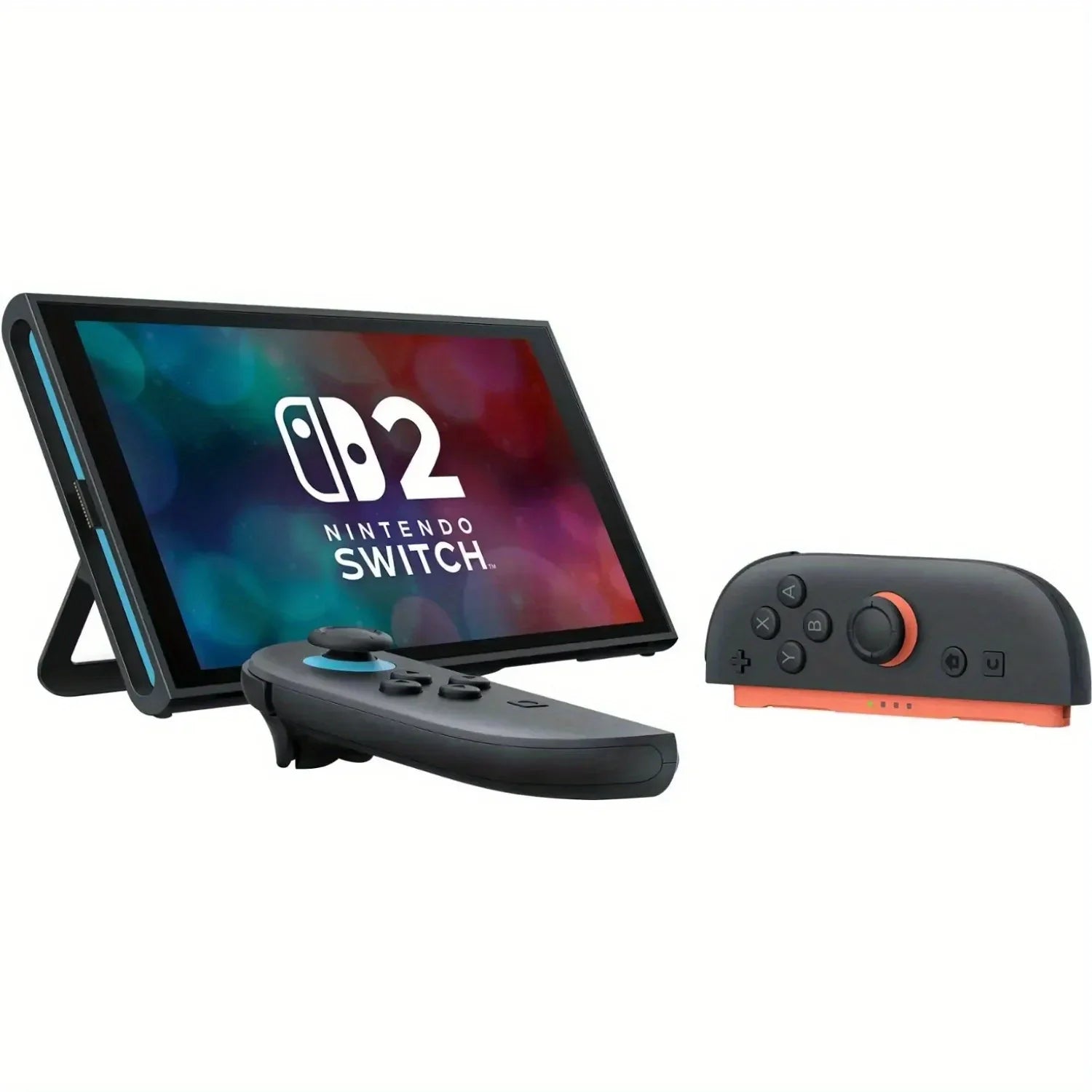 Nintendo Switch 2 gaming console with blue-accent left controller and colorful display on Tampa Home & Garden Store