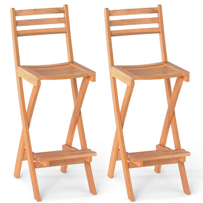 Acacia Wood Bar Height Chair with Backrest and Footrest for Backyard