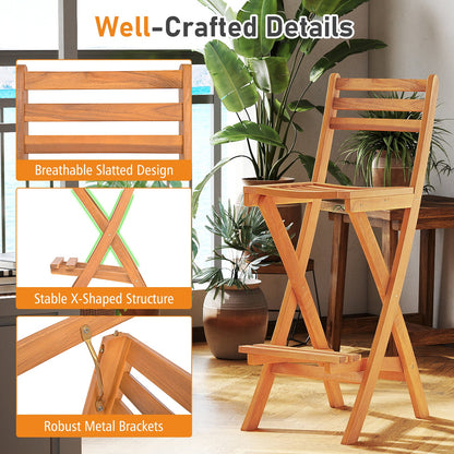 Acacia Wood Bar Height Chair with Backrest and Footrest for Backyard