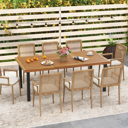 Mesa de Comedor de Madera de Acacia de 79 Pulgadas, Mesa de Patio para 8 Personas con Agujero para Sombrilla de 1.9 Pulgadas y Almohadillas Ajustables para los Pies