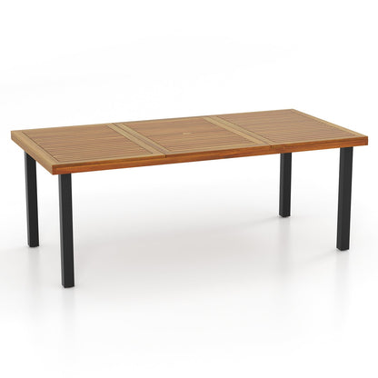Mesa de Comedor de Madera de Acacia de 79 Pulgadas, Mesa de Patio para 8 Personas con Agujero para Sombrilla de 1.9 Pulgadas y Almohadillas Ajustables para los Pies