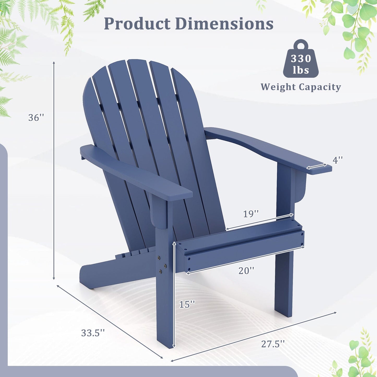 Sillón Adirondack de Acacia para Patio con Asiento Inclinado - Azul