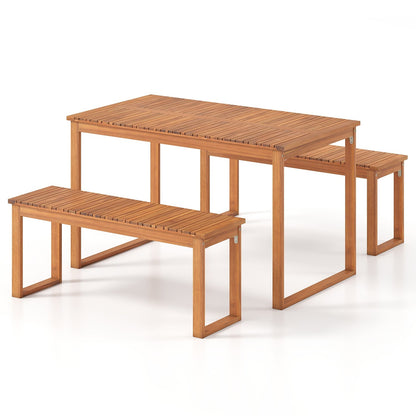 Acacia wood outdoor garden bench set, 3-piece slatted-seat front porch furniture by LJGDeals on Tampa Home & Garden Store