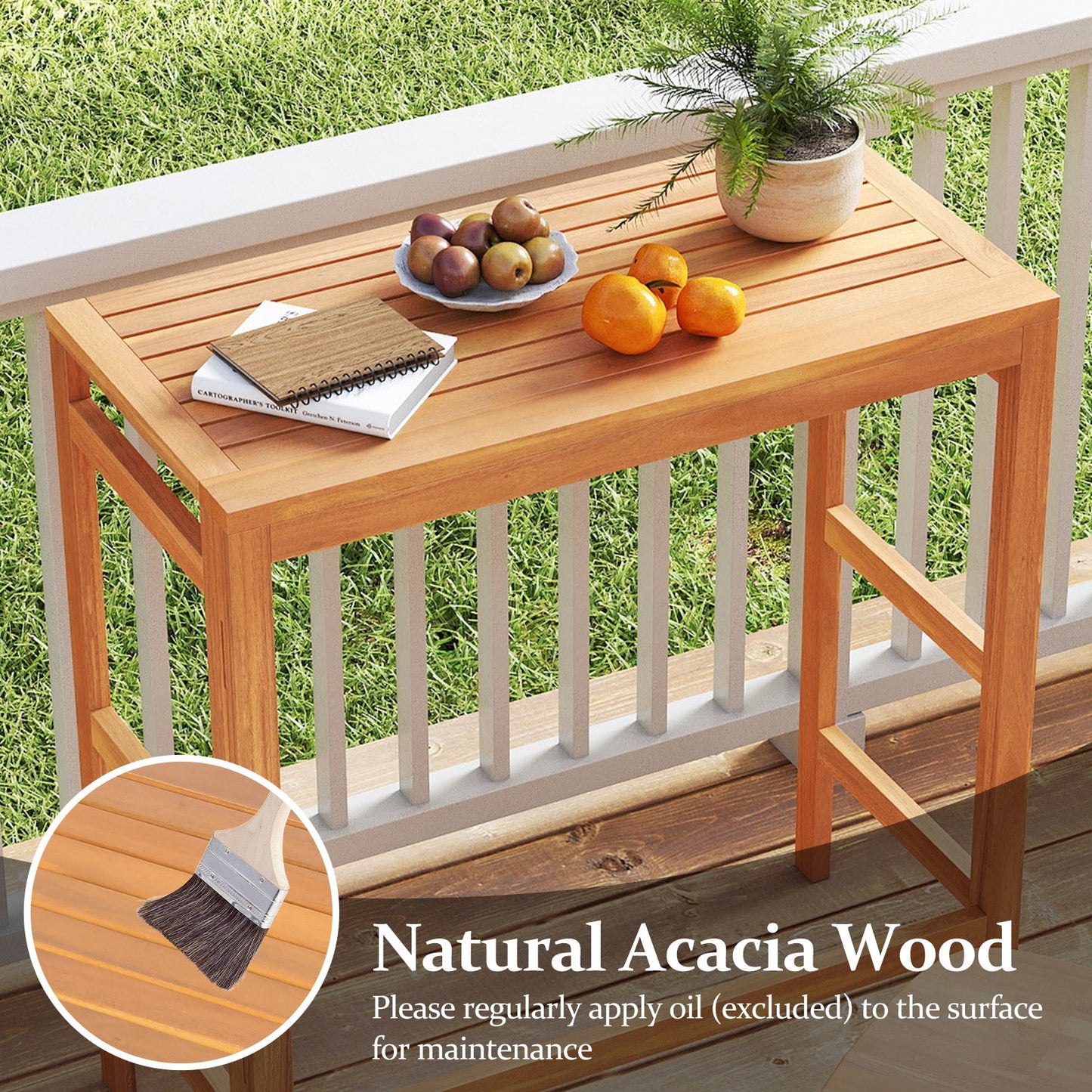 Acacia Wood Outdoor Bar Table with Slatted Tabletop for Balcony
