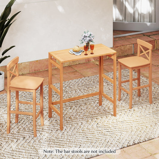 Acacia Wood Outdoor Bar Table with Slatted Tabletop for Balcony - Tampa Home & Garden Store