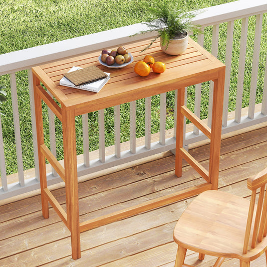 Acacia Wood Outdoor Bar Table with Slatted Tabletop for Balcony - Tampa Home & Garden Store