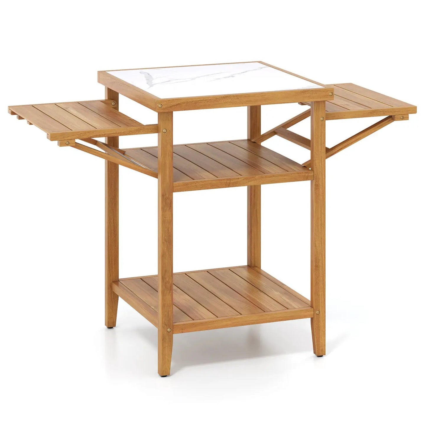Acacia Wood Outdoor Grill Table with Faux Marble