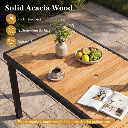 Acacia Wood Outdoor Dining Table Umbrella Hole