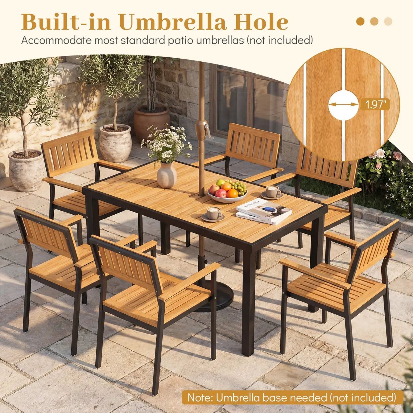 Acacia Wood Outdoor Dining Table Umbrella Hole