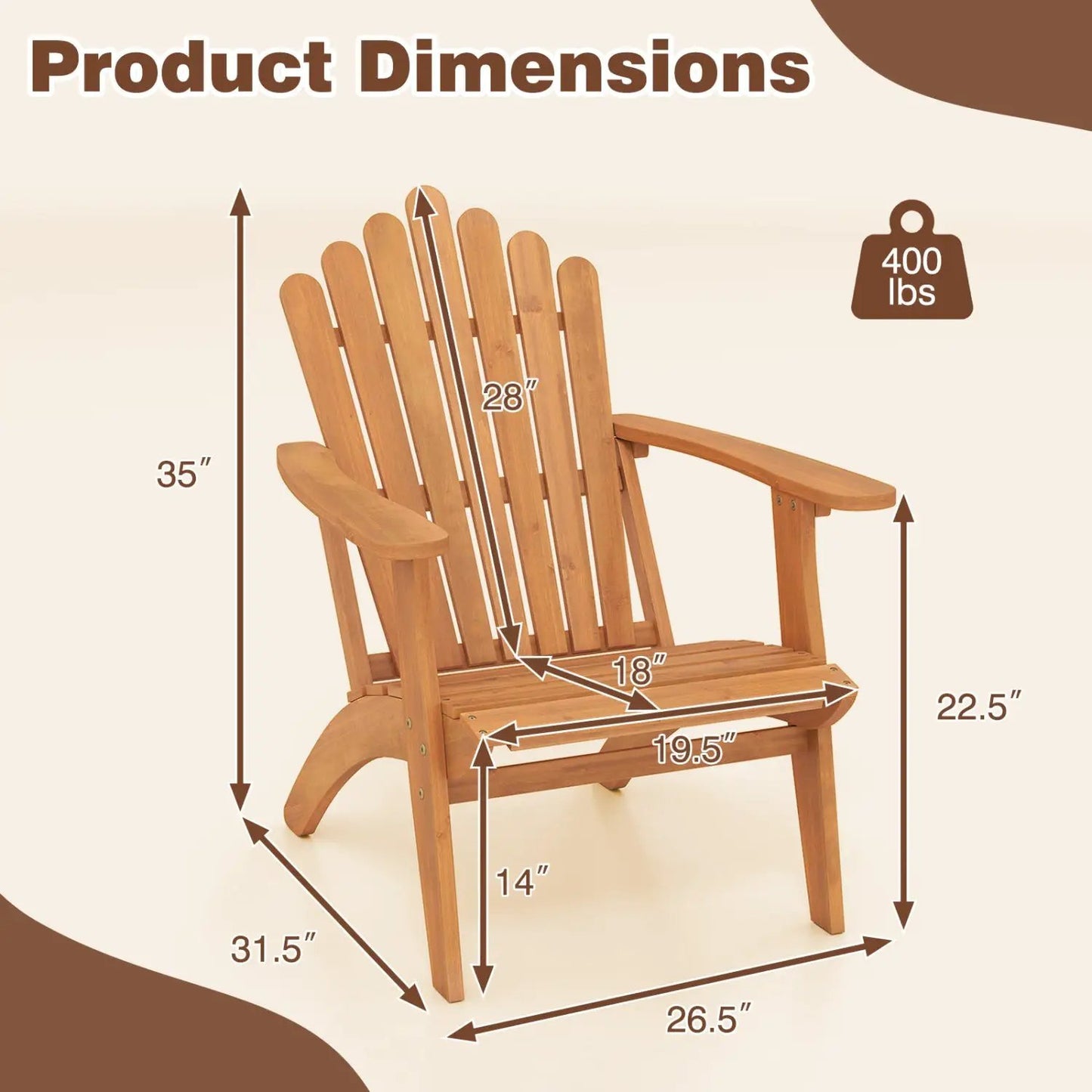 Acacia Wood Adirondack Chair 400 Lb Capacity