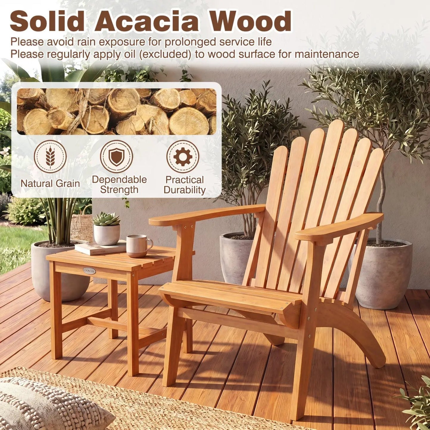 Acacia Wood Adirondack Chair 400 Lb Capacity