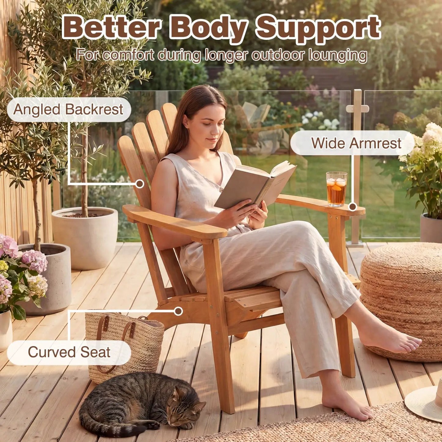 Acacia Wood Adirondack Chair 400 Lb Capacity