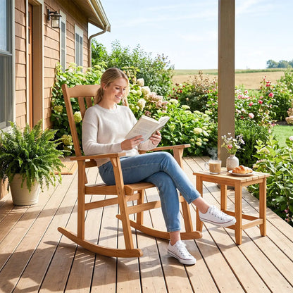 Acacia Wood Oversized Rocking Chair with High Back