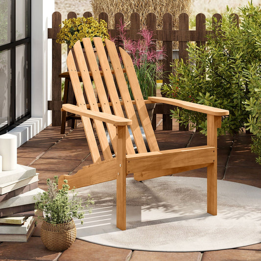 Acacia Wood Patio Adirondack Chair with Inclined Seat and High Backrest for Porch Poolside-Natural - Tampa Home & Garden Store