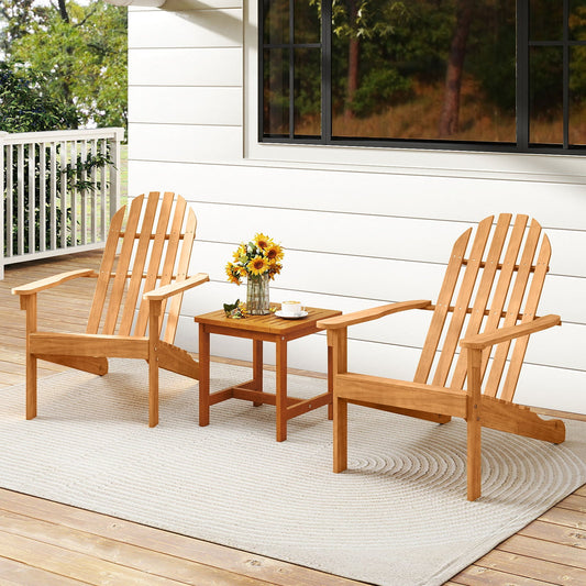 Acacia Wood Patio Adirondack Chair with Inclined Seat and High Backrest for Porch Poolside-Natural - Tampa Home & Garden Store