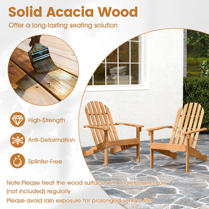 Acacia Wood Patio Adirondack Chair with Inclined Seat and High Backrest for Porch Poolside-Natural