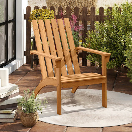Acacia Wood Patio Adirondack Chair with Inclined Seat and High Backrest for Porch-Natural - Tampa Home & Garden Store