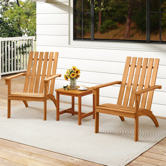 Acacia Wood Patio Adirondack Chair with Inclined Seat and High Backrest for Porch-Natural - Tampa Home & Garden Store