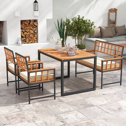 Juego de comedor de patio de 4 piezas de madera de acacia con 1 mesa rectangular - Natural