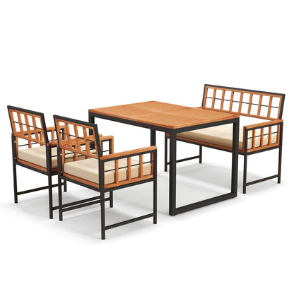 Juego de comedor de patio de 4 piezas de madera de acacia con 1 mesa rectangular - Natural