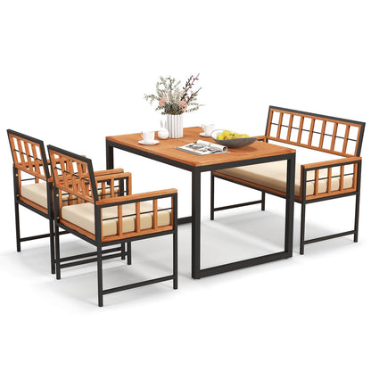 Juego de comedor de patio de 4 piezas de madera de acacia con 1 mesa rectangular - Natural
