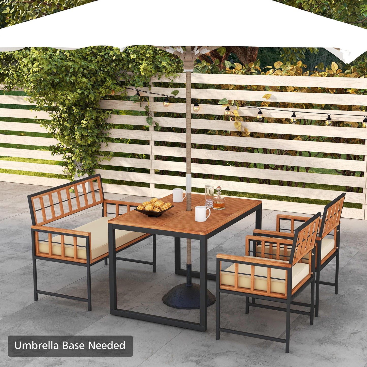 Juego de comedor de patio de 4 piezas de madera de acacia con 1 mesa rectangular - Natural