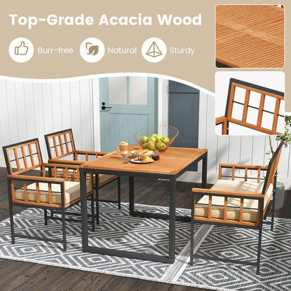 Juego de comedor de patio de 4 piezas de madera de acacia con 1 mesa rectangular - Natural