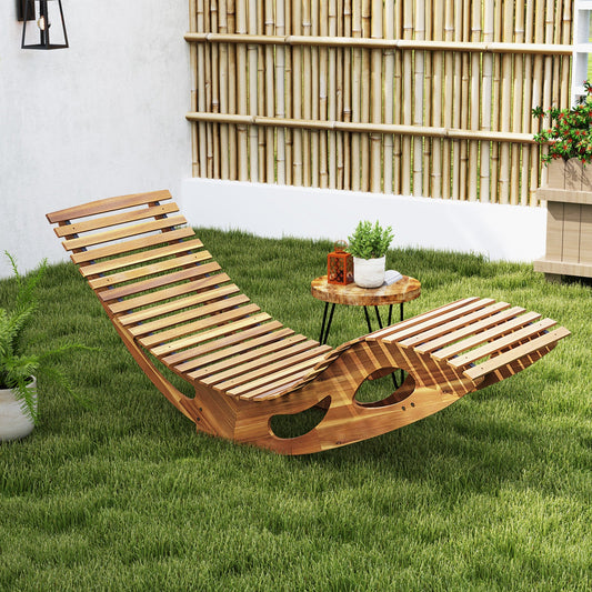 Acacia Wood Patio Rocking Sun Lounger Chaise Lounge with Ergonomic Curved Seat - Tampa Home & Garden Store