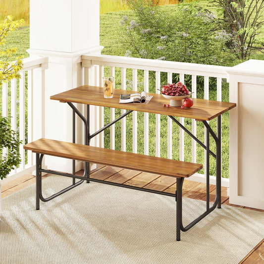 Acacia Wood Patio Table Bench for 2 People One-Side Picnic Table - Tampa Home & Garden Store