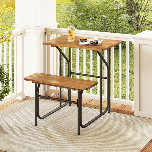 Acacia Wood Patio Table Bench Set One-Side Picnic Table and Seat - Tampa Home & Garden Store