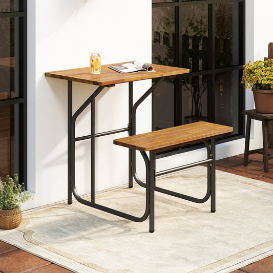 Acacia Wood Patio Table Bench Set One-Side Picnic Table and Seat - Tampa Home & Garden Store
