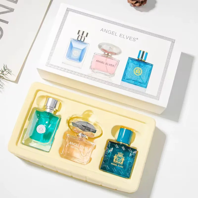 Angel Elves perfume gift set with six bottles in blue, teal, green, pink and peach in white box on Tampa Home & Garden Store