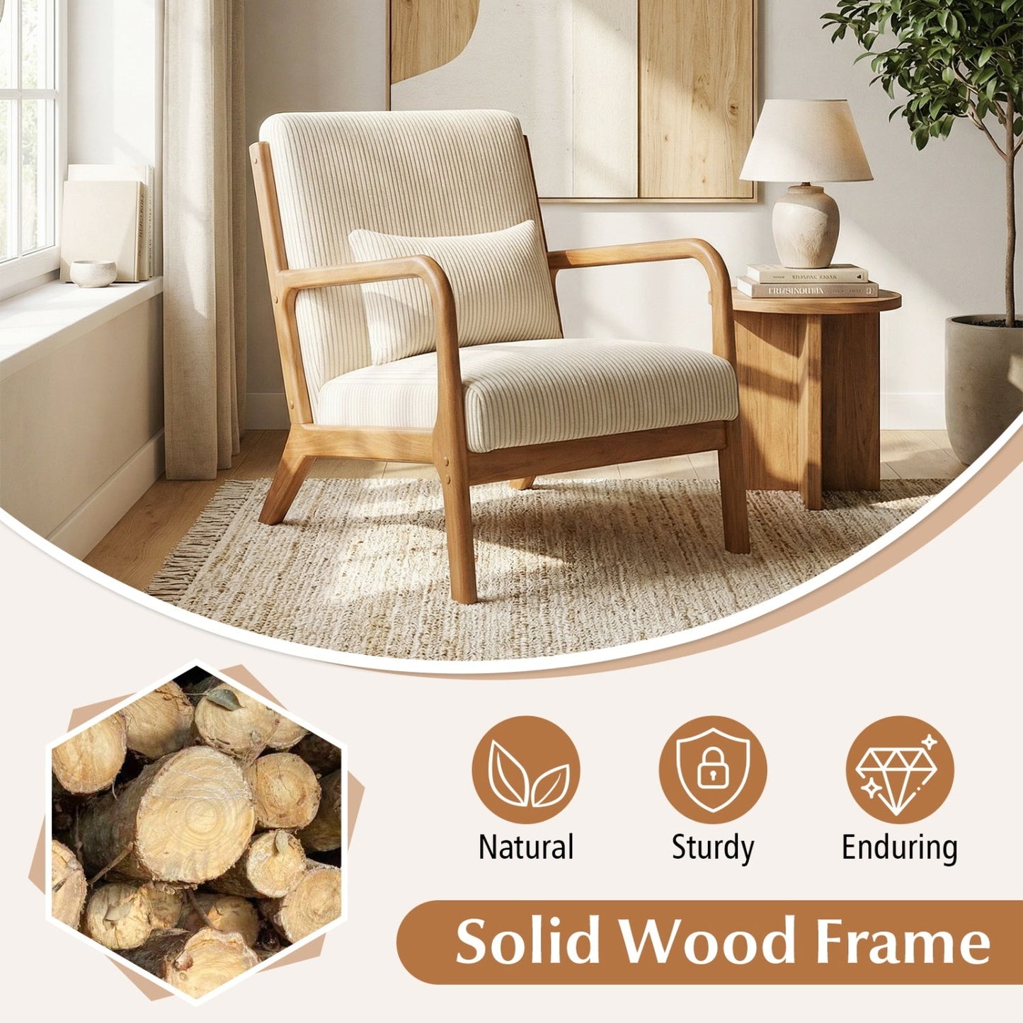 Accent Chair Corduroy Upholstered Lounge Chair with Lumbar Pillow