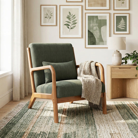 Accent Chair Corduroy Upholstered Lounge Chair with Lumbar Pillow - Tampa Home & Garden Store