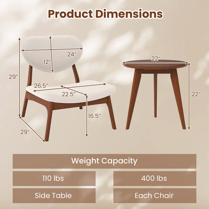 Accent Chairs Set of 2 with Side Table and Solid Wood Frame