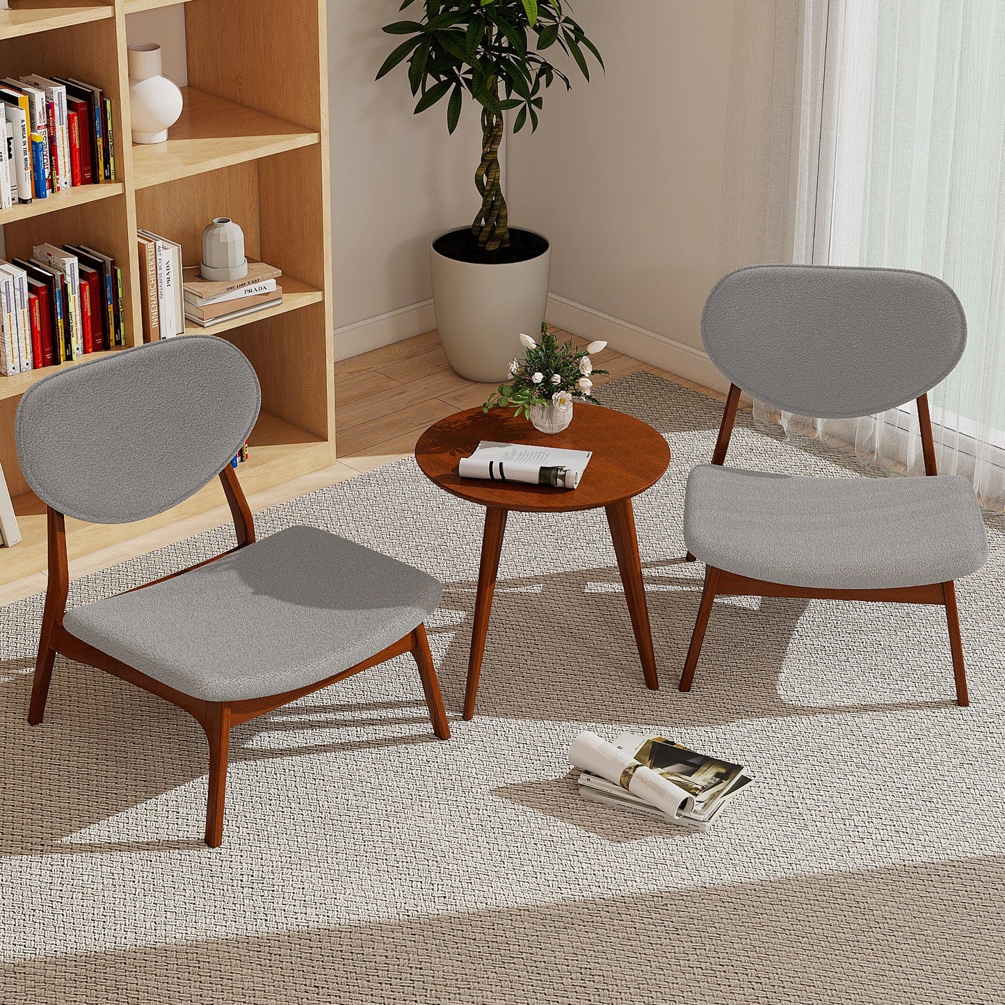 Accent Chairs Set of 2 with Side Table and Solid Wood Frame