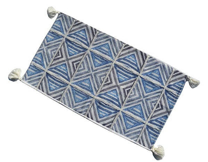 Vibhsa blue & white geometric accent rug with tassel corners on Tampa Home & Garden Store