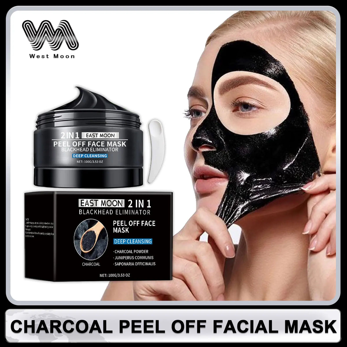 Charcoal peel-off facial mask 2in1 for blackhead removal by Silcy Skin in a black jar on Tampa Home & Garden Store