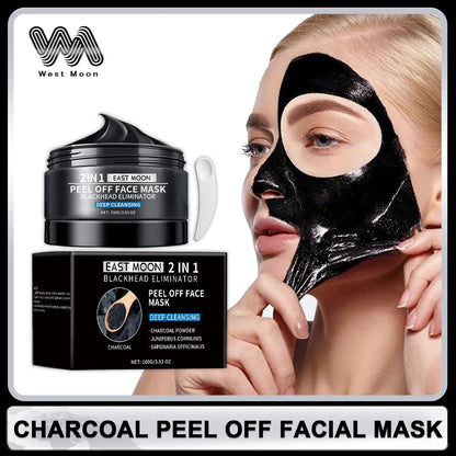Charcoal peel-off facial mask 2in1 for blackhead removal by Silcy Skin in a black jar on Tampa Home & Garden Store