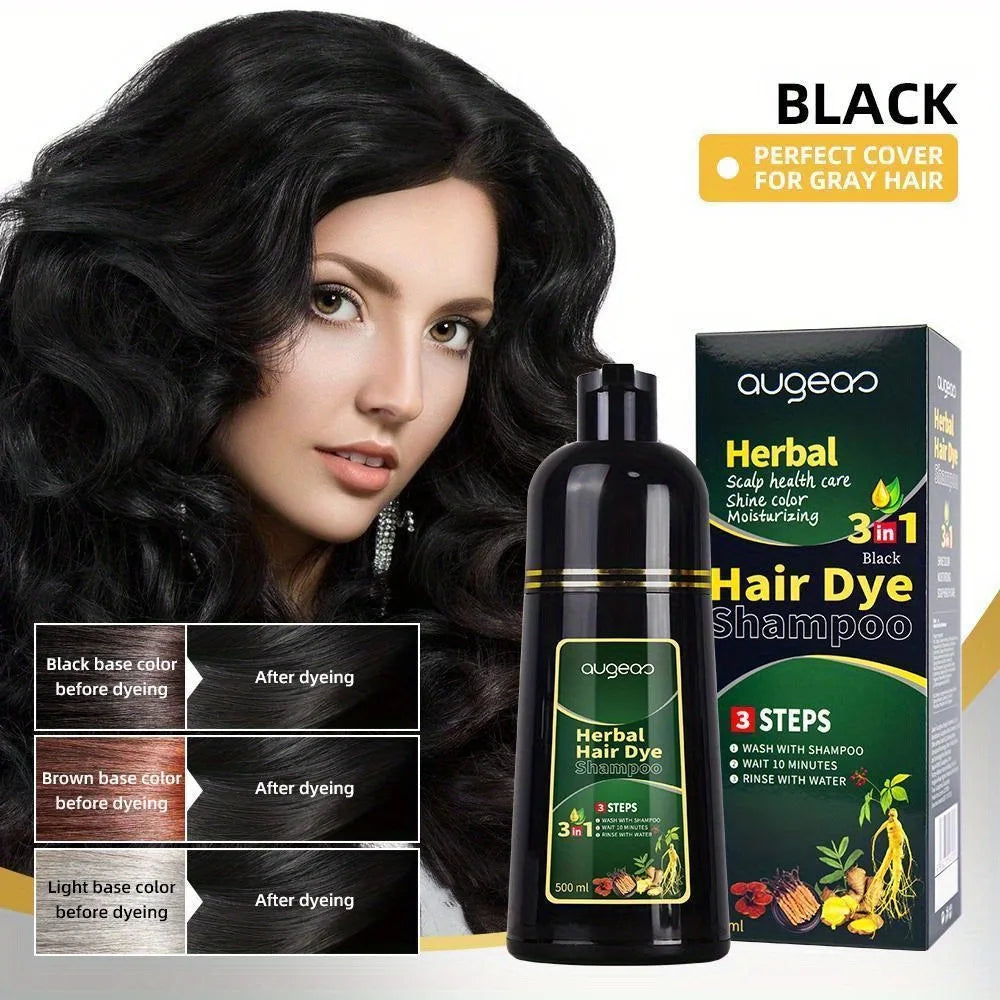 Hair Dye Shampoo 3 in 1 Black herbal plant-based color for gray coverage 1 bottle 1 box on Tampa Home & Garden Store