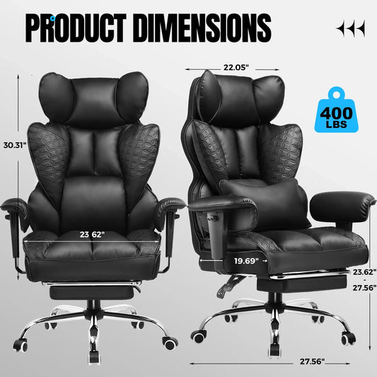 Ergonomic Leather Gaming Chair High Back Office Chair with Footrest - Tampa Home & Garden Store