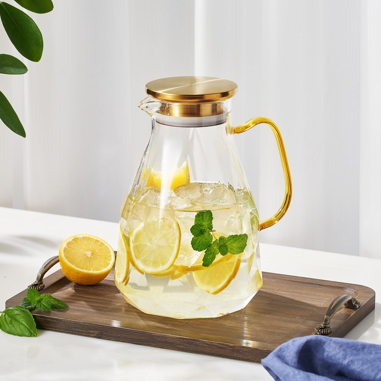 Classica Glass Pitcher with Gold Lid and Handle