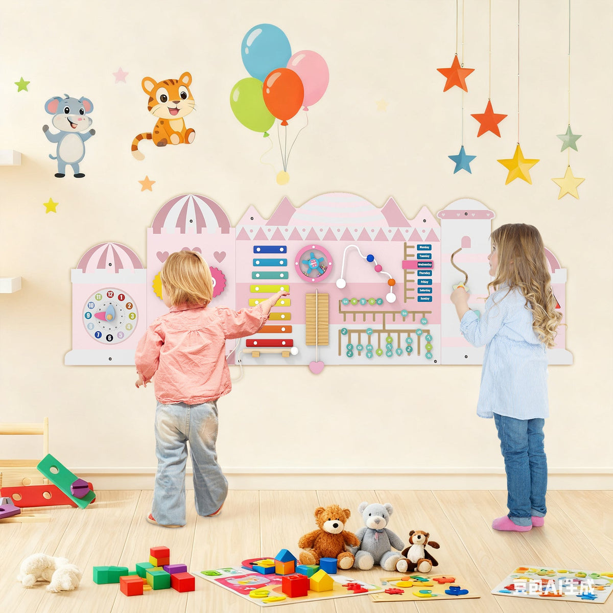 Pink Activity Wall Busy Board Panels, wooden sensory board by DirectDeals with beads on Tampa Home & Garden Store