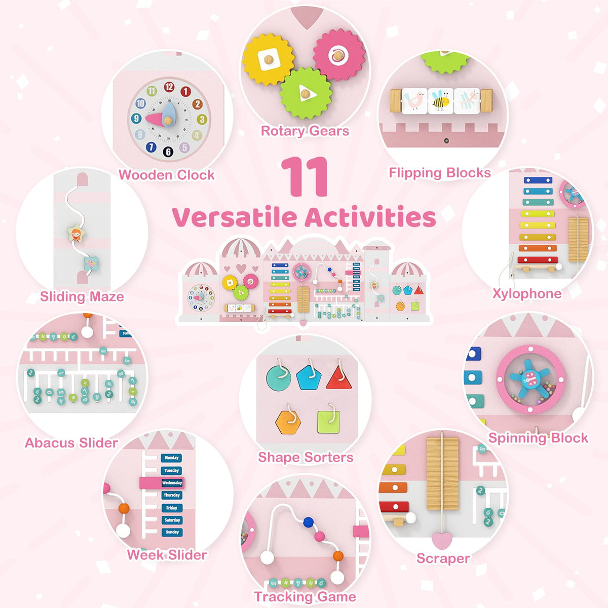 Activity Wall Busy Board for Toddlers - pink sensory board with 11 activities DirectDeals on Tampa Home & Garden Store